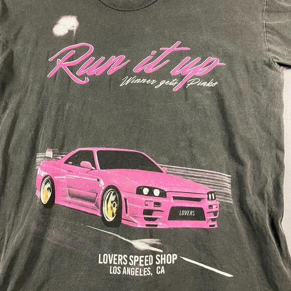 Run It Up Pink JDM Car Graphic T-Shirt Mens XL Black Streetwear Racing Drift Tee - Picture 3 of 10